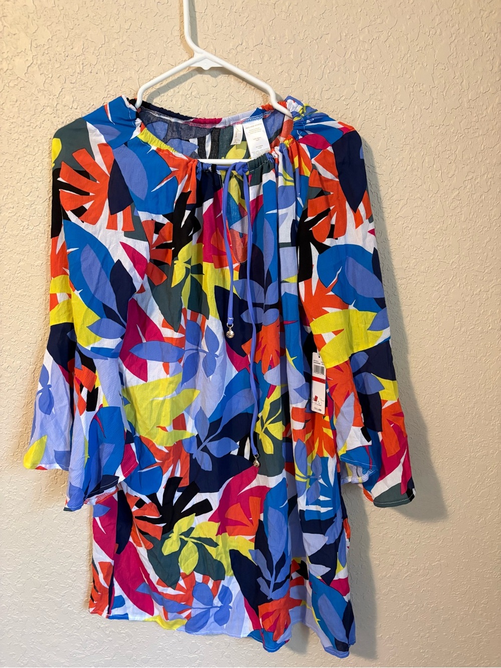 NWT Anne Cole Tropical Leaf Tie-Neck Swim Coverup in Blue, Red, Yellow, Green